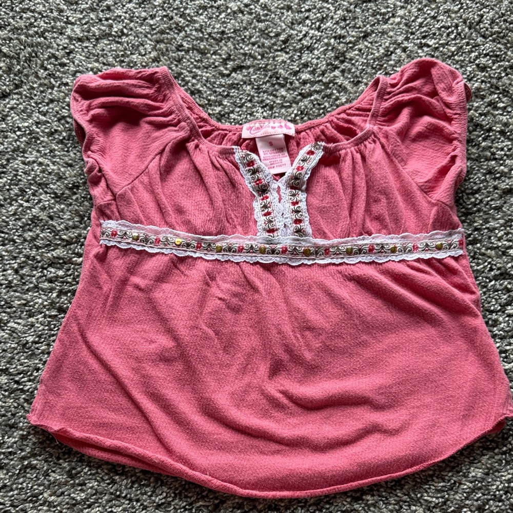 Candie's Pink Blouse with Embroidered Accents